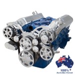 FORD FALCON MUSTANG CLEVELAND 351C, 351M AND 400 SERPENTINE PULLEY AND BRACKET COMPLETE KIT WITH ALTERNATOR AIR CONDITIONING USING GM TYPE II POWER STEERING PUMP ALL INCLUSIVE